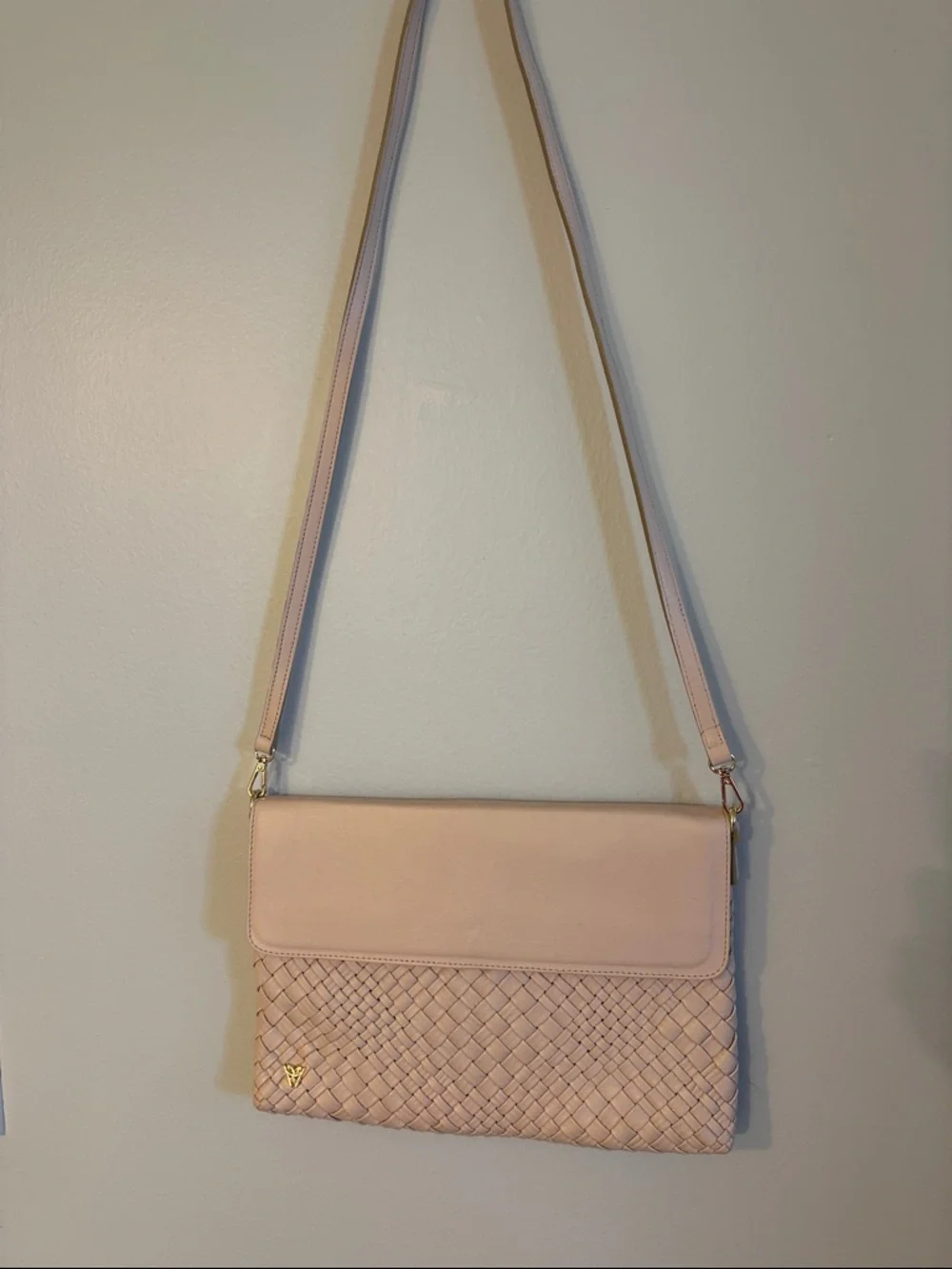 & Other Stories Cream Woven Leather Clutch